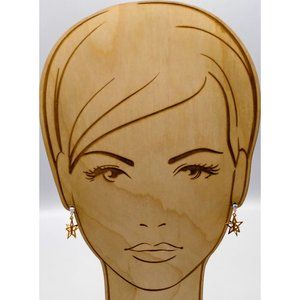 Vintage Avon Star Drop Earrings, Gold Tone Dimensional Studs with Whimsical